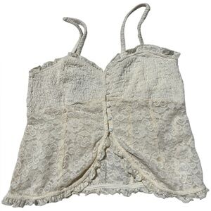 Cream Lace Coquette Cami Top w/ Pearl Buttons Sz M